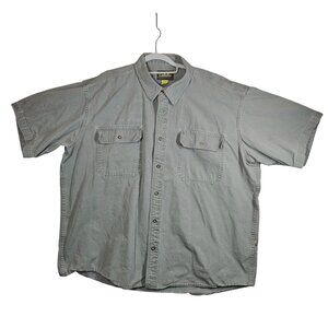 Cabelas Mens 2XL Short Sleeve Button Canvas Shirt Gray Cotton Work flaw rugged